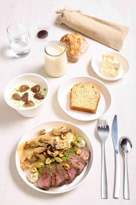 Bœuf rôti et lasagne de champignons